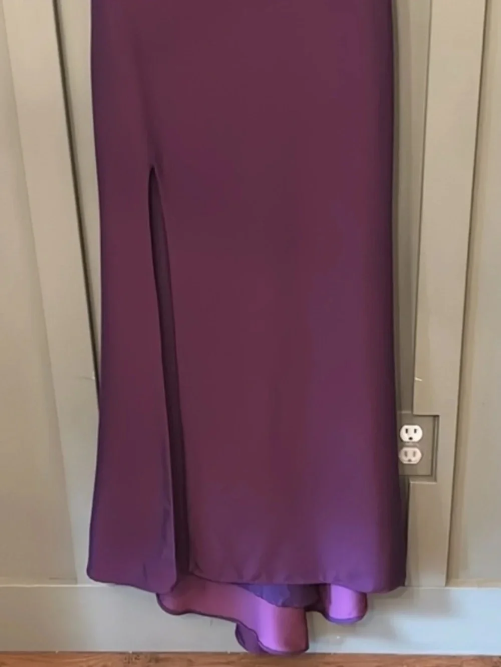 La Femme Violet Purple Off Shoulder Gown Formal Maxi Dress Side Slit Size Small